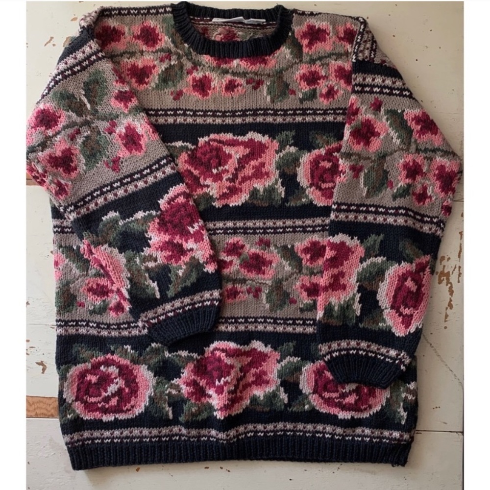 vintage : Preview Basic : knit rose sweater